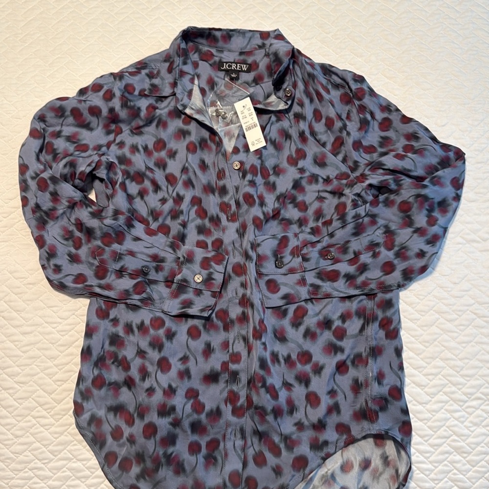 J.Crew Drapey button-up shirt in cherry-printed - Picture 3 of 7